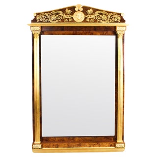 Antique French Burr Walnut Parcel Gilt Mirror, 1800s For Sale