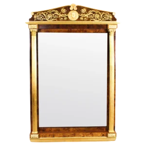 Antique French Burr Walnut Parcel Gilt Mirror, 1800s