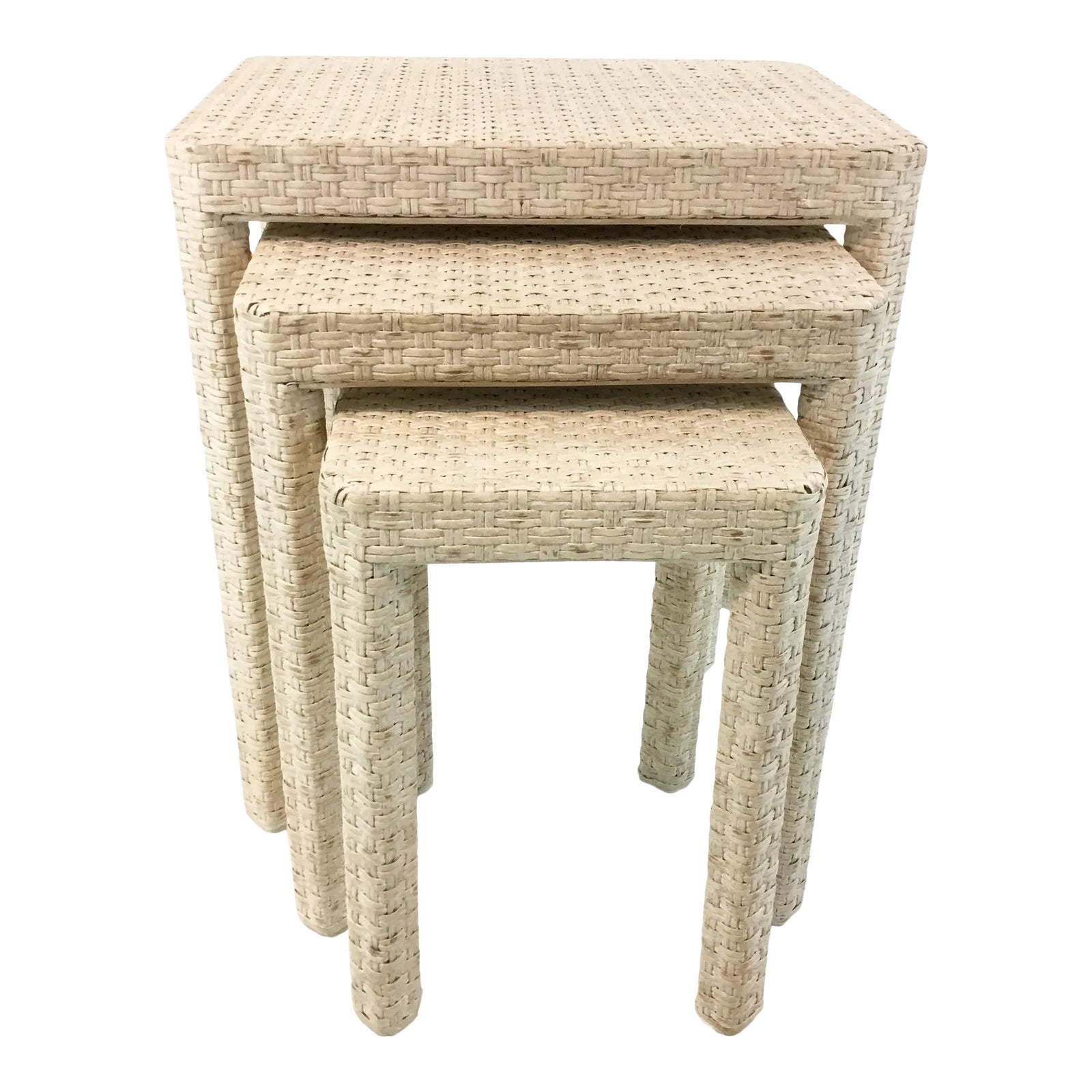 Made Goods Transitional White Washed Rattan. Delphine Nesting Tables ...