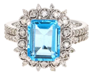 4.53 Carat Blue Topaz Diamond 14 Karat White Gold Ring, Size 7