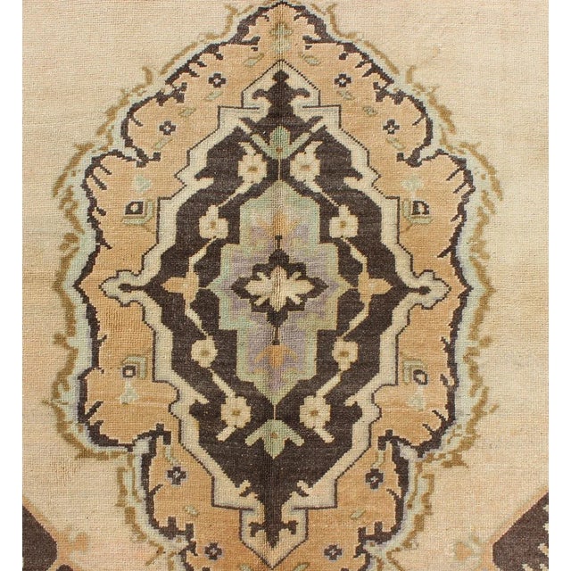 Vintage Turkish Oushak Gallery Rug With Two Medallions in Taupe, Brown and Cream For Sale In Atlanta - Image 6 of 10