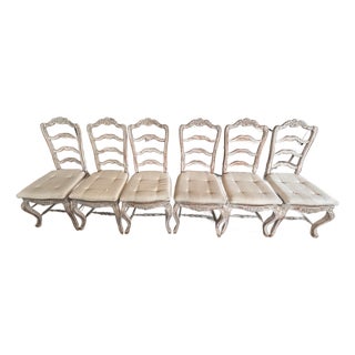 Vintage French Dining Chairs S/6 Ladder-Back Rush Seats Custom Pads For Sale
