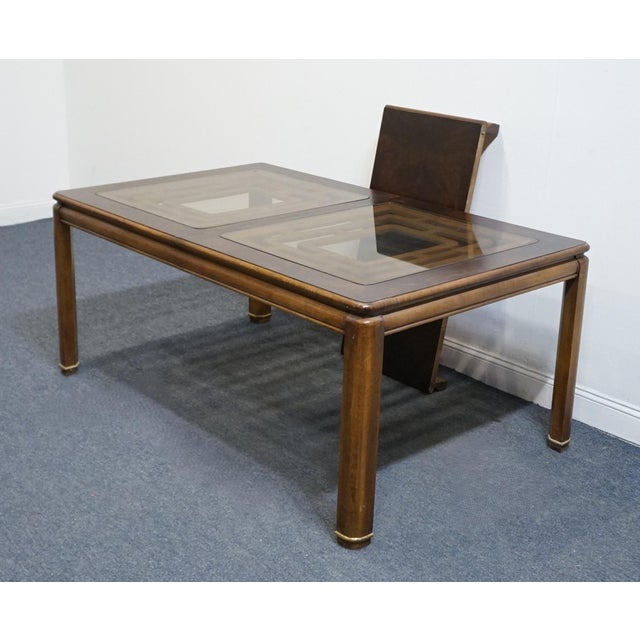 UNIQUE FURNITURE Contemporary Modern Asian Inspired 68" Dining Table w. Glass Top 30" High 68" Wide 42" Deep 1 Leaf; 20"...