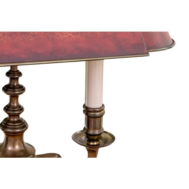 Wine Vintage Brass Bouillotte Library Desk Lamp With Oxblood Red Crackle Tole Shade, 2005 For Sale - Image 8 of 9