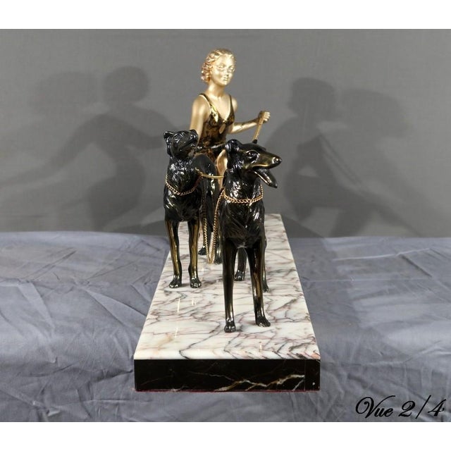 Art Deco Woman with Greyhounds, 1930, Patinated Metal For Sale - Image 16 of 18