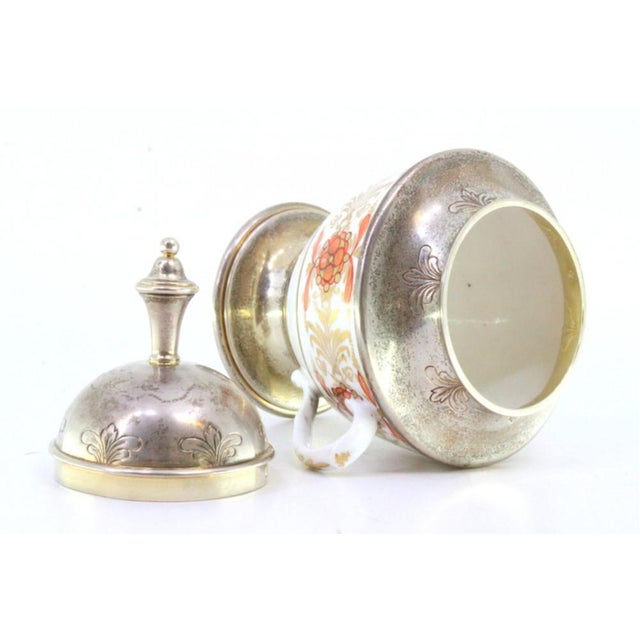 Porcelain Cup with Silver Knob Lid and Frieze For Sale - Image 5 of 9