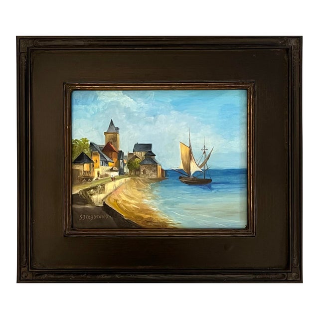 Oil Painting of an Early Netherlandish River Scene For Sale