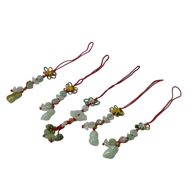 2000 - 2009 Set 5 Chinese Jade Stone Carved Beads Charm Tassel Display Art For Sale - Image 5 of 5