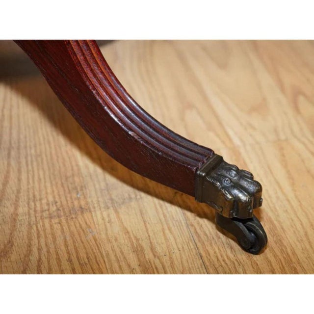 Vintage Brown Leather Tripod Plant Stand on Paw Feet with Castors For Sale - Image 6 of 8