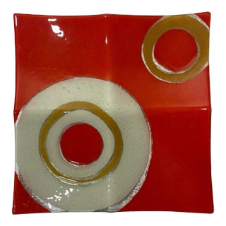 Mid-Century Modern Atomic Age Fused Art Glass Four-Compartment Tray Orange 13” For Sale
