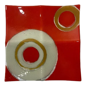 Mid-Century Modern Atomic Age Fused Art Glass Four-Compartment Tray Orange 13”