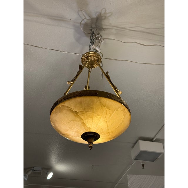 Alabaster Vintage Custom Alabaster Semi Flush Mount Pendant For Sale - Image 8 of 12
