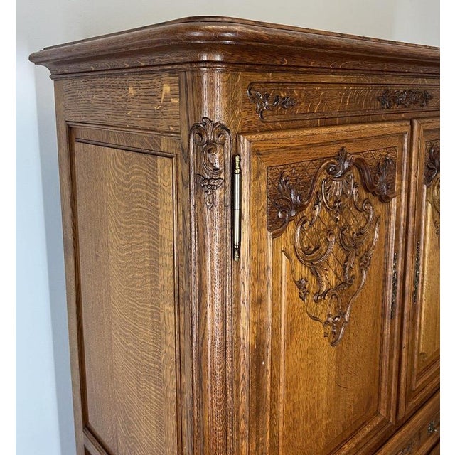 Vintage French Louis XVI Style Oak Cabinet with Carved Panels For Sale - Image 9 of 13