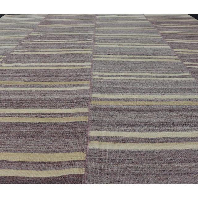Mid 20th Century Elegant Vintage Turkish Kilim Rug With Mauve and Yellow Stripes 9'6 X 11'0 For Sale - Image 5 of 10