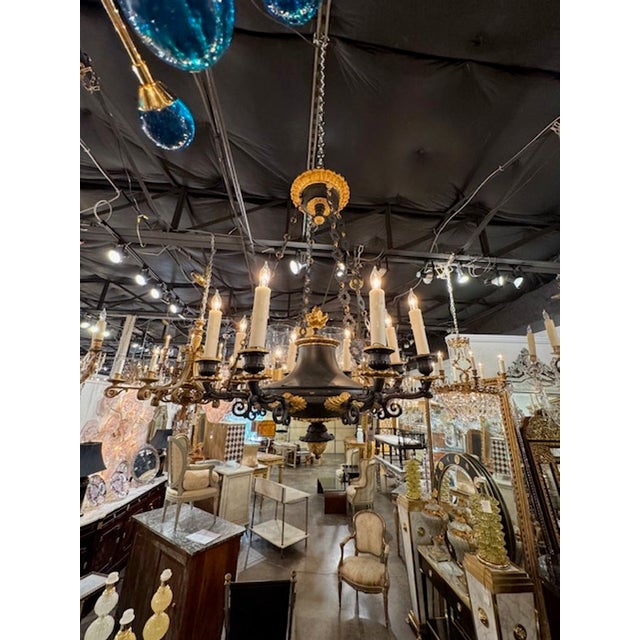 Black French Empire Bronze Chandelier For Sale - Image 8 of 8
