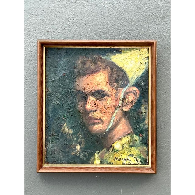 Mid-Century Modern Vintage Figurative Oil Painting on Canvas For Sale - Image 3 of 12