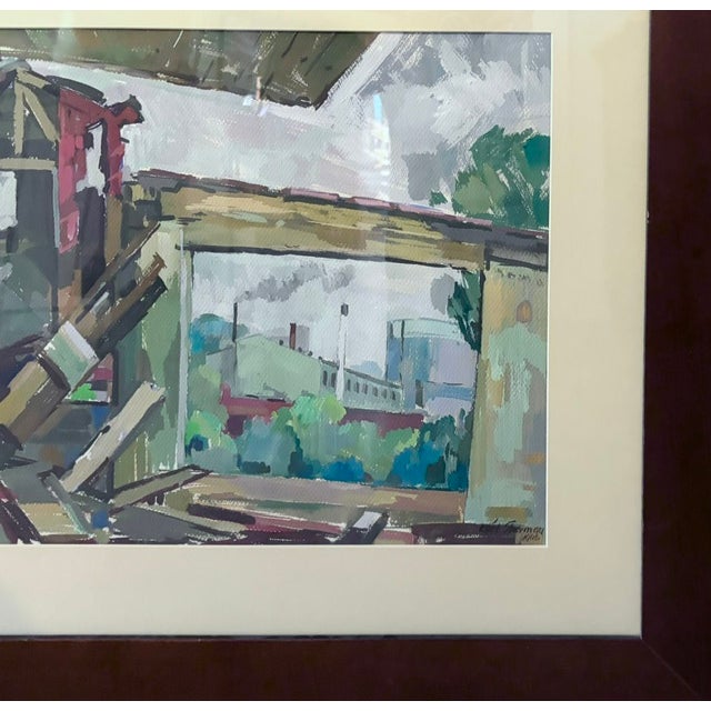 Blue Mid Century Karl Sherman Gouache Painting, Signed For Sale - Image 8 of 9