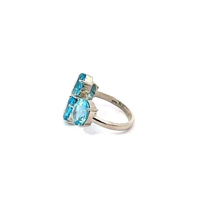Metal 925 Sterling Silver Ring With Sparkling 9.59 CTW Blue Topaz 4 Stone in Prong Set - Size 7.5 For Sale - Image 7 of 13