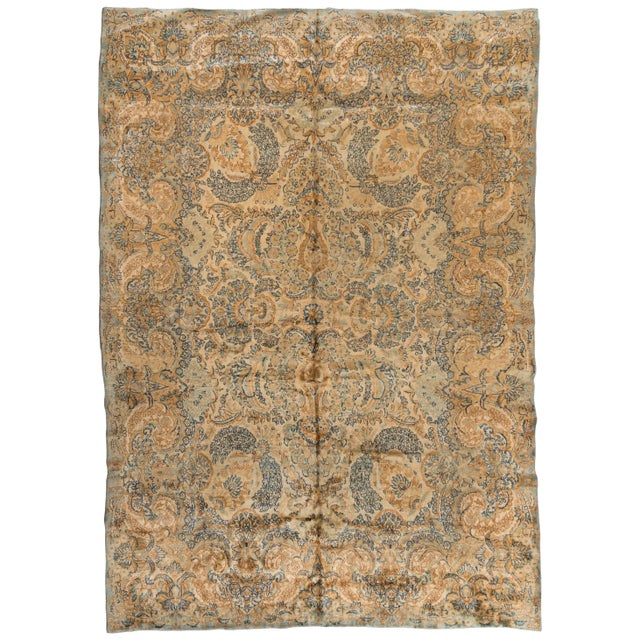 1930s 1930s Persian Ivory Gold Blue Floral Kirman Rug For Sale - Image 5 of 5