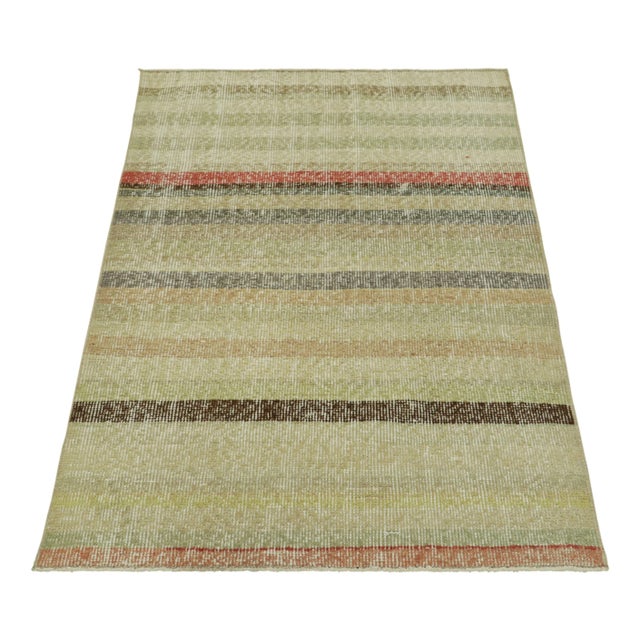 1960s Vintage Zeki Müren Rug in Beige With Colorful Geometric Stripes | Rug & Kilim For Sale - Image 5 of 7