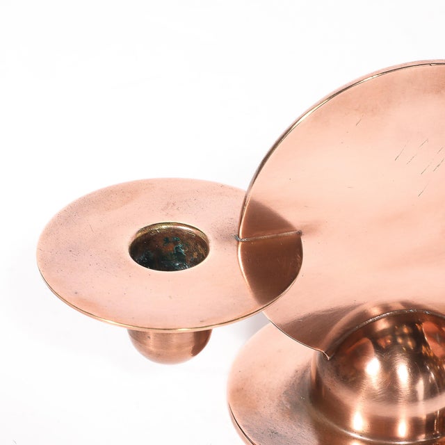 Pair of Art Deco Copper Candlestick Holders by Walter Von Nessen Signed Chase For Sale - Image 9 of 17