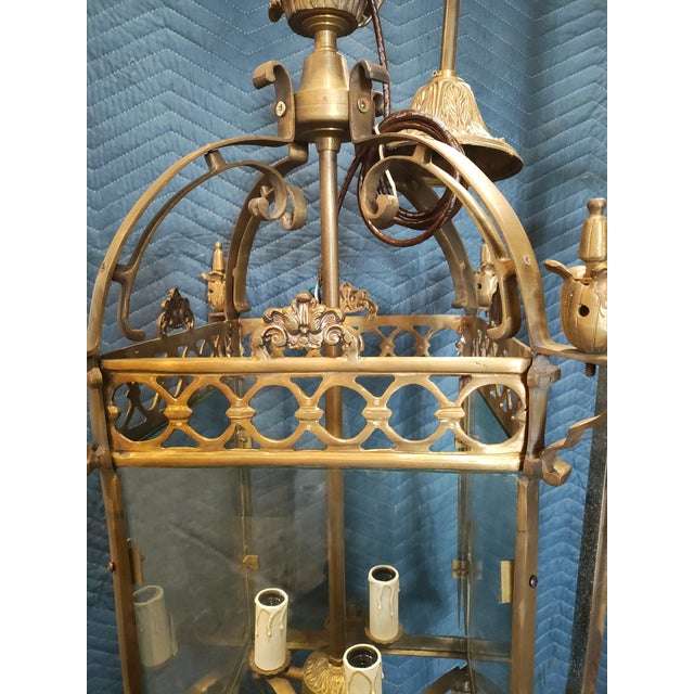 French Late 20th Century French Louis XV Style Brass & Glass Hall Lantern For Sale - Image 3 of 5