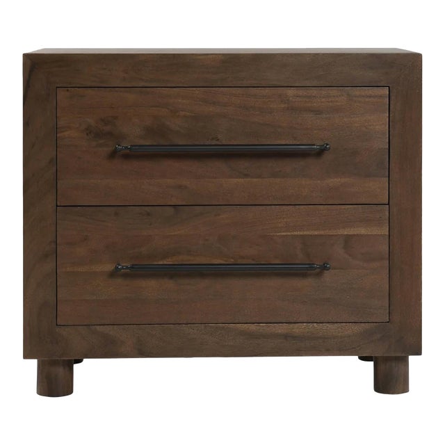 Modern Brown Acacia 2-Drawer Nightstand For Sale
