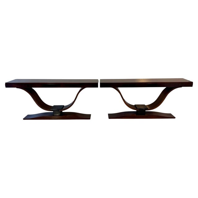 French Art Deco Consoles with Sculptural Curved Bases, 1940s, Set of 2 For Sale - Image 12 of 12