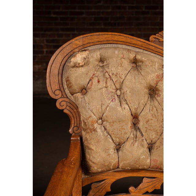 Late 19th Century Victorian Eastlake Carved Oak Parlor Suite – 6 Piece Set For Sale - Image 16 of 18