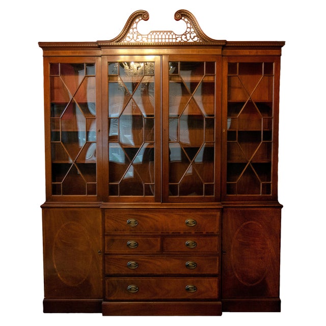 Baker English Mahogany Breakfront China Cabinet | Chairish
