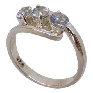 Trilogy Ring with Aquamarine in 925 Sterling Silver, 2010s For Sale