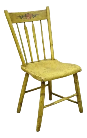 Late 19th Century Frederick Loeser & Co Yellow American Primitive Hitchcock Painted Side Chair B