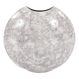 Round Gray Marbled Iron Disc Vase- Large For Sale