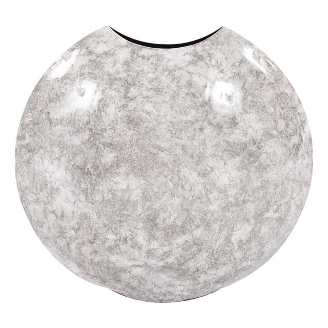 Round Gray Marbled Iron Disc Vase- Large For Sale
