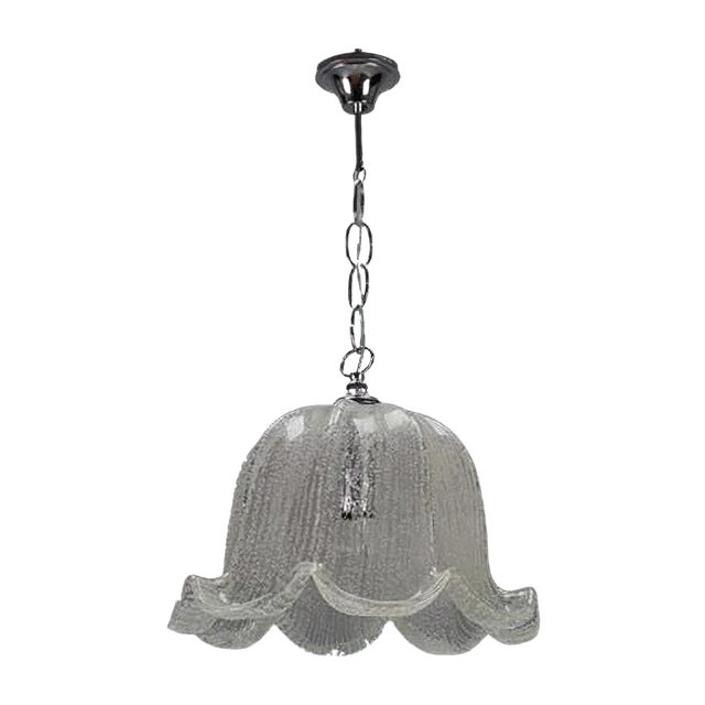 Mid-Century Bell Shaped Ice Glass Pendant Lamp For Sale