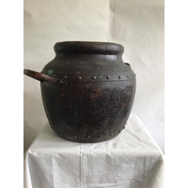1940s Hand Hammered Studded Patinated Copper Pot With Handles For Sale In New York - Image 6 of 12