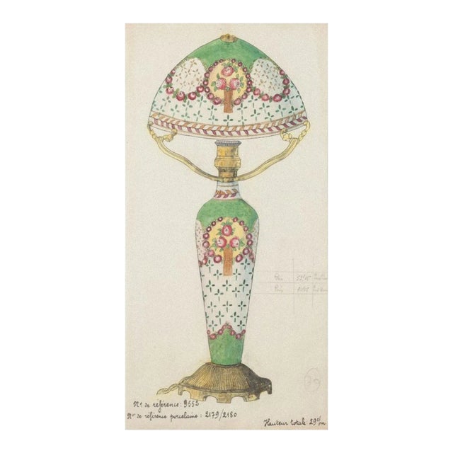 Unknown - Porcelain Lumen - Original China Ink and Watercolor - 1890s For Sale