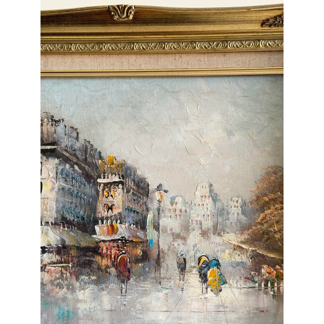 Original Signed Paris Street Scene Oil Painting, Impasto Cityscape, Mid Century French Style, Ornate Gilt Frame For Sale - Image 11 of 12