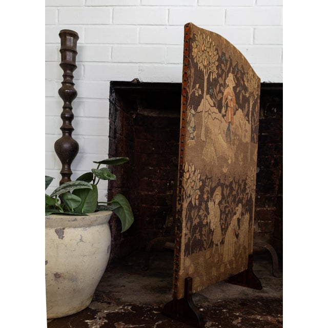 Upholstered English Arts and Crafts Firescreen With Medieval Harvest Scene For Sale - Image 4 of 14