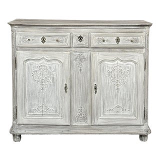 18th Century Country French Hand-Carved Whitewashed Buffet For Sale