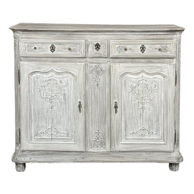 18th Century Country French Hand-Carved Whitewashed Buffet For Sale