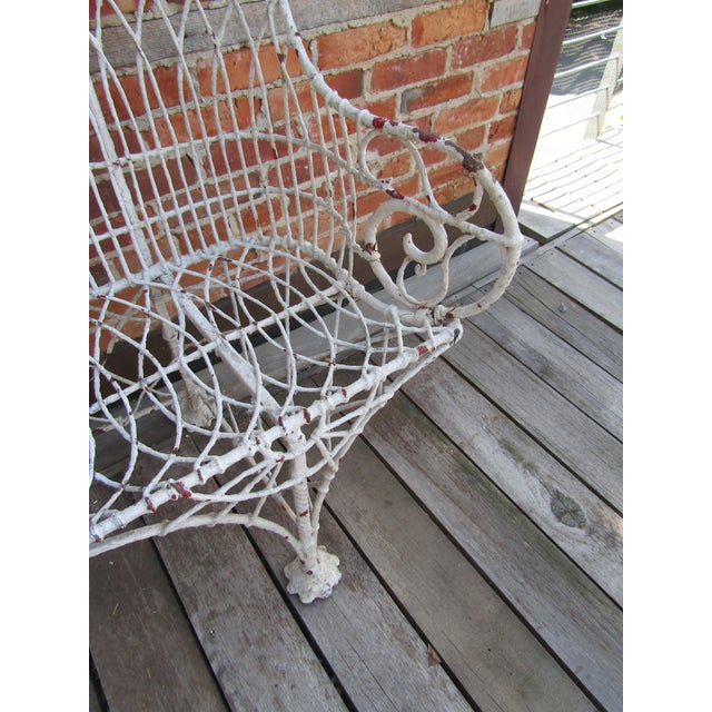 White Rare English Gothic Regency Wirework and Wrought Iron Garden Bench 1820s For Sale - Image 8 of 13