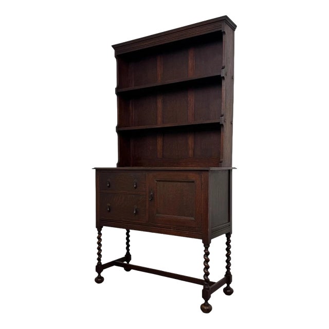 Antique Early 20th Century English Barley-Twist Oak Welsh Dresser For Sale