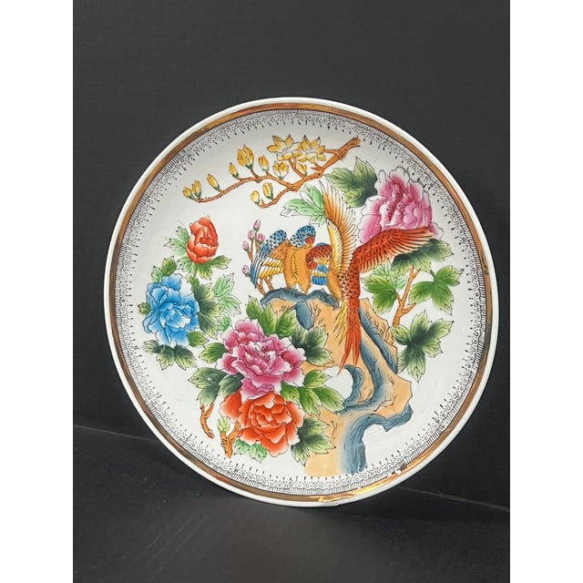 Late 20th Century Chinese Art Porcelain Famille Rose Plate With Floral and Bird Design For Sale - Image 5 of 12
