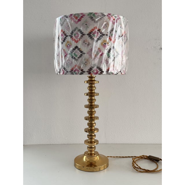 Mid-Century Brass Table Lamp with Ikat Lampshade, 1970s For Sale - Image 6 of 15