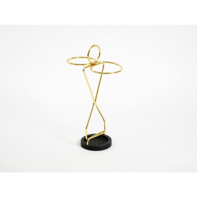 Mid-Century Modern Umbrella Stand in Brass and Black Cast Iron Base, 1950s For Sale - Image 11 of 11