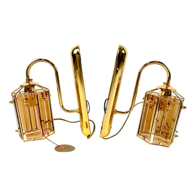 Gold Plated Smoked Glass Wall Lamps Model 1720 1 from Sego Armatur AS, Sweden, 1970s, Set of 2 For Sale
