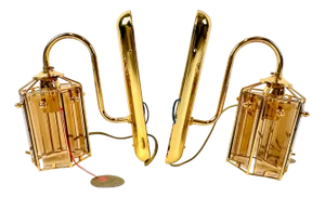 Gold Plated Smoked Glass Wall Lamps Model 1720 1 from Sego Armatur AS, Sweden, 1970s, Set of 2