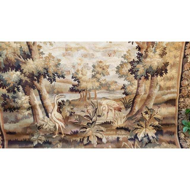 Important Antique Continental Tapestry Panel – Cranes, Birds & Landscape For Sale - Image 4 of 12