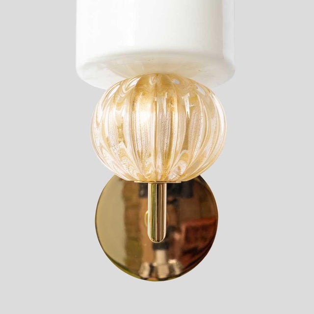 White and Gold Glass Wall Sconces, Set of 2 For Sale - Image 3 of 12